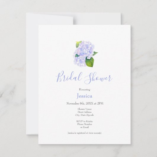 Invitation d'aquarelle Hydrangeas (Devant)