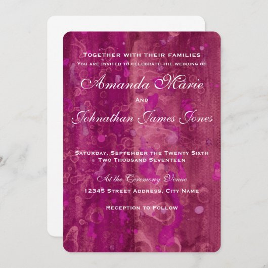 Invitation d'aquarelle rose Mariage Fuchsia (Devant / Derrière)