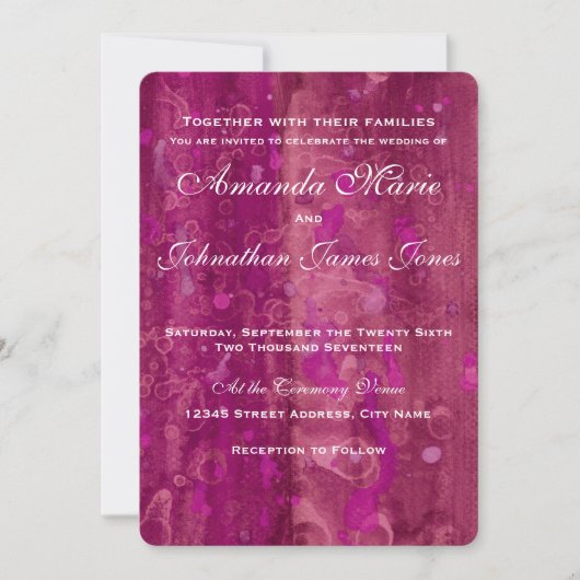 Invitation d'aquarelle rose Mariage Fuchsia (Devant)