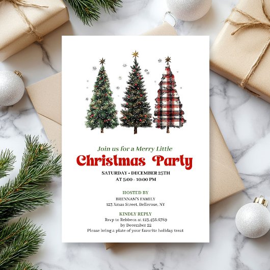 Invitation d'arbre de Noël aquarelle au style buff