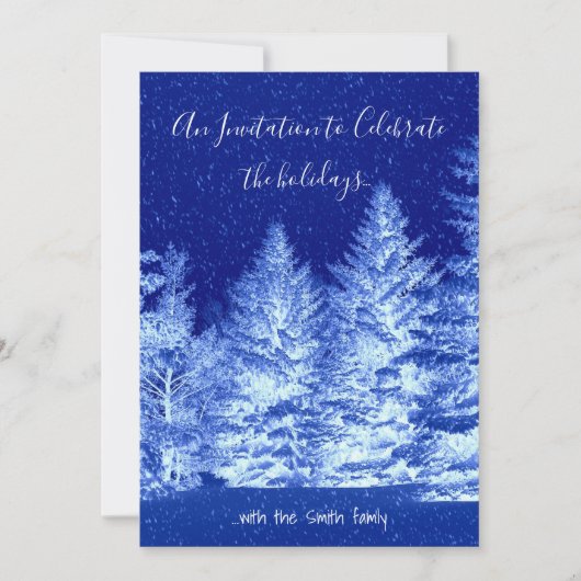 Invitation d'arbre de Noël bleu néon (Devant)