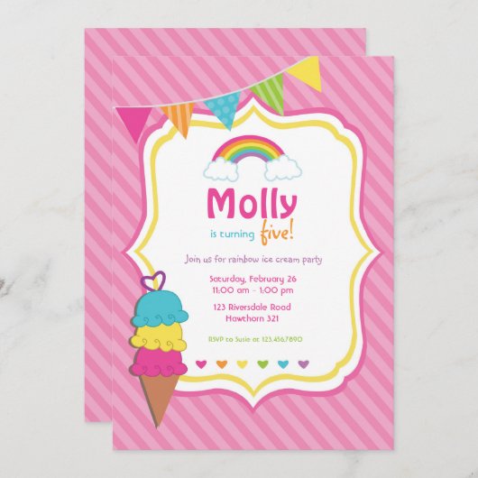 Invitation d'arc-en-ciel/invitation crème glacée (Devant / Derrière)
