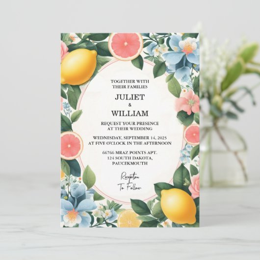 Invitation D'Arch Aliments Fun Fruit Lime Citron Mariage (Debout devant)