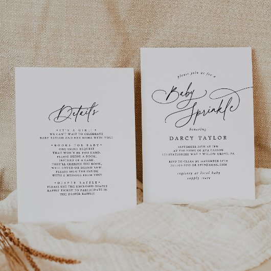 Invitation DARCY Minimaliste unique Black White Baby Sprinkel