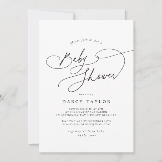 Invitation DARCY Simple Boho QR Code noir blanc Baby shower (Devant)