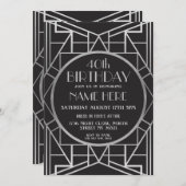 invitation d'argent de Gatsby d'anniversaire d'art (Devant / Derrière)