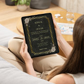 Invitation Dark Academia Gothic Black Gold Elegant Wedding