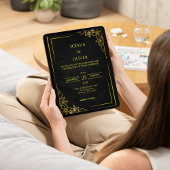 Invitation Dark Academia Gothic Black Gold Elegant Wedding