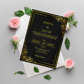 Invitation Dark Academia Gothic Black Gold Elegant Wedding