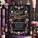 Invitation Dark Academia Gothic Gold Floral Sweet 16<br><div class="desc">Invitation vos invités à une fête de Sweet sixteen d'une beauté effrénée avec cette sombres invitation inspirée du monde académique. Le design gothique présente une typographie or frappante sur fond noir profond, accentuée de touches antiques et de mystérieux corbeaux. Cette invitation unique crée l'ambiance idéale pour une soirée mémorable et...</div>