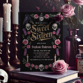 Invitation Dark Academia Gothic Gold Floral Sweet 16