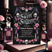 Invitation Dark Academia Gothique Argent Floral Sweet 16