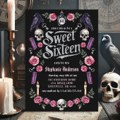 Invitation Dark Academia Gothique Argent Floral Sweet 16
