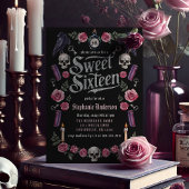 Invitation Dark Academia Gothique Argent Floral Sweet 16