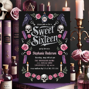 Invitation Dark Academia Gothique Fleurs Argentées Sweet 16