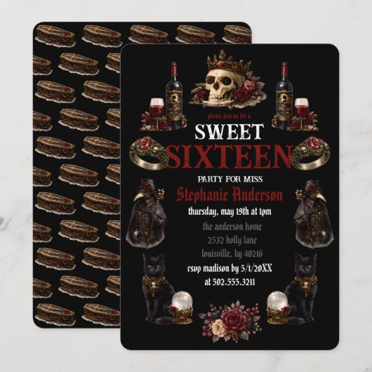 Invitation Dark Academia Gothique Sweet 16 (Devant / Derrière)