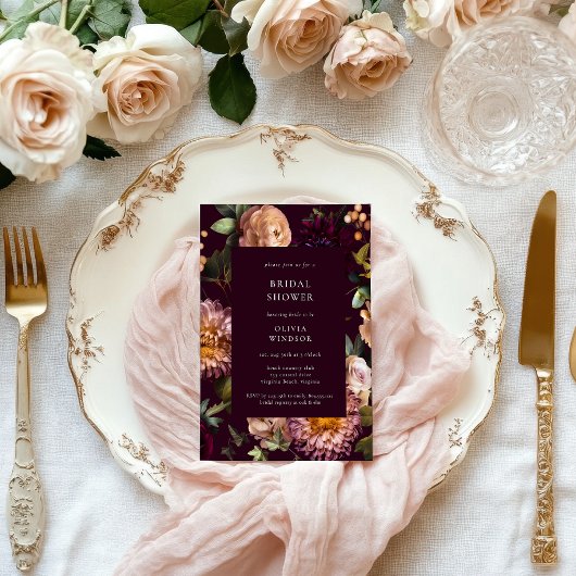 Invitation Dark and Moody Burgundy Floral Bridal Shower