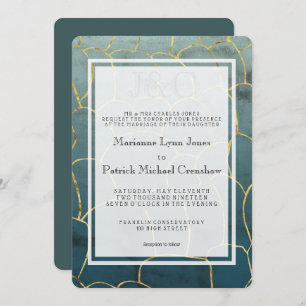 Invitation Dark Aquamarine Goldvein Mariage moderne