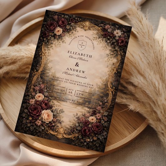 Invitation Dark Baroque Floral Wedding