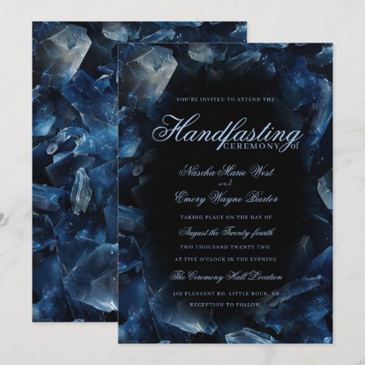 Invitation Dark Blue Boho Witch Crystals Black Handfasting (Devant / Derrière)