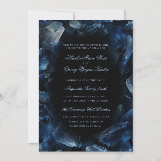 Invitation Dark Blue Boho Witch Crystals Black Wedding (Devant)