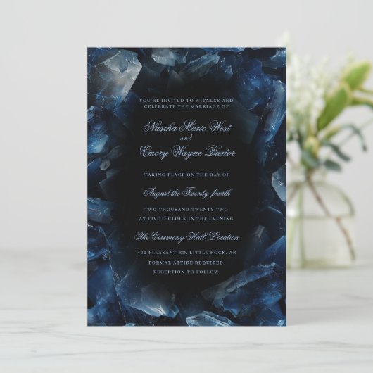 Invitation Dark Blue Boho Witch Crystals Black Wedding (Debout devant)