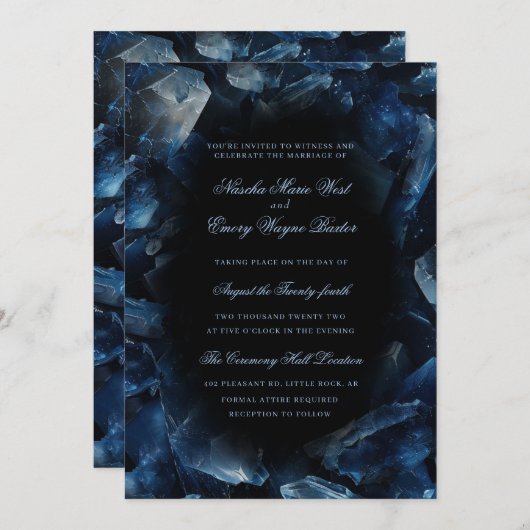 Invitation Dark Blue Boho Witch Crystals Black Wedding (Devant / Derrière)
