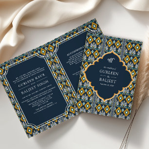 Invitation Dark Blue Yellow Ikat Tenue Complet pour Mariage S