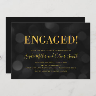 Invitation Dark Bokeh éclaire le Faux Gold Engagement Party