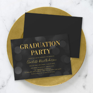 Invitation Dark Bokeh Faux Gold Graduation Party