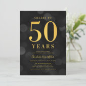 Invitation Dark Bokeh Gold salue à 50 ans fête d'anniversaire (Debout devant)