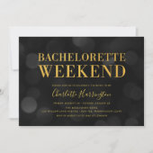 Invitation Dark Bokeh Lights Faux Gold Bachelorette Weend (Devant)