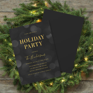 Invitation Dark Bokeh Lights Faux Gold Holiday Party