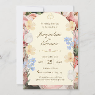 Invitation Dark Botanical Wedding Invite Elegant Floral