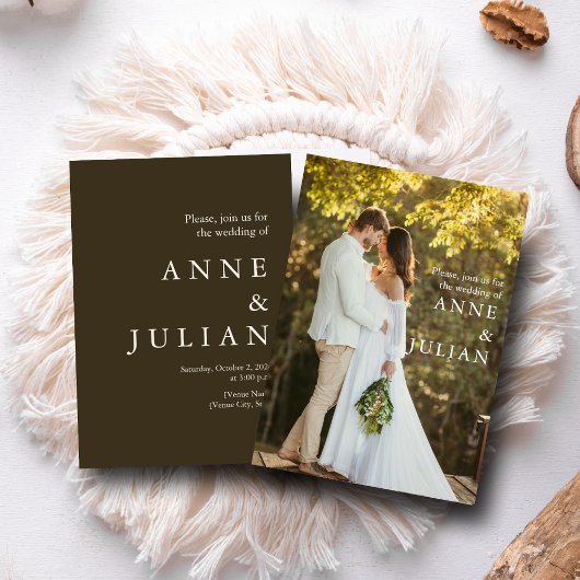Invitation Dark Brown Wedding with a photo & QR Code