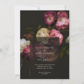 Invitation Dark Burgundy Floral Moody Black Elegant Romantic (Devant)