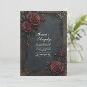 Invitation Dark Charcoal Burgundy Rose Floral Wedding (Debout devant)