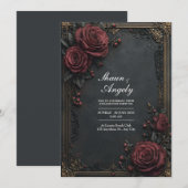 Invitation Dark Charcoal Burgundy Rose Floral Wedding (Devant / Derrière)