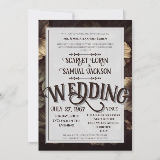 Invitation Dark Classic Retro Elegant Luxury Wedding (Devant)
