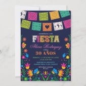 Invitation Dark Colorful Talavera Mexican Fiesta Birthday (Devant)
