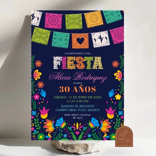 Invitation Dark Colorful Talavera Mexican Fiesta Birthday