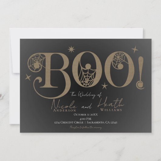 Invitation Dark Elegant Rustic BOO Magique Halloween Mariage (Devant)