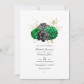 Invitation Dark Emerald et Gold Floral QR Code RSVP Mariage (Devant)