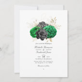 Invitation Dark Emerald et Gold Floral QR Code RSVP Mariage (Devant)