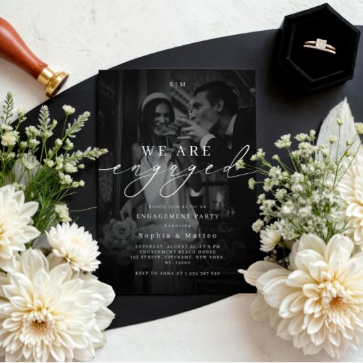 Invitation DARK & FADED PHOTO Monogram Engagement Party
