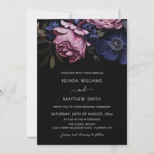 Invitation Dark Floral Moody | Photo Wedding (Devant)