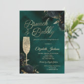 Invitation Dark Flowers Champagne Glass Green (Debout devant)