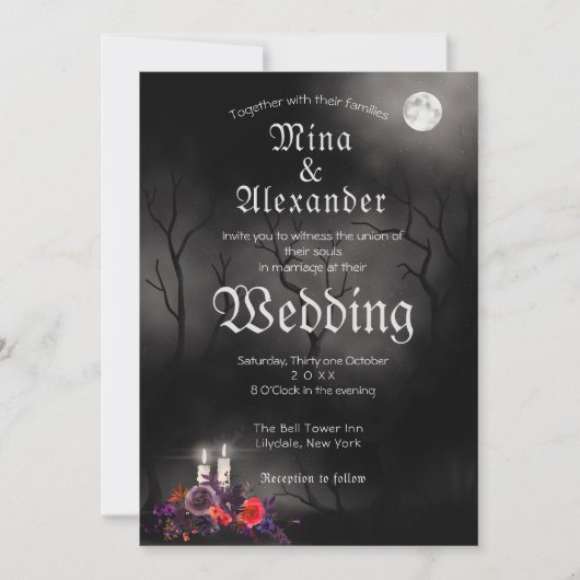 Invitation Dark Goth Halloween Thème Mariage (Devant)