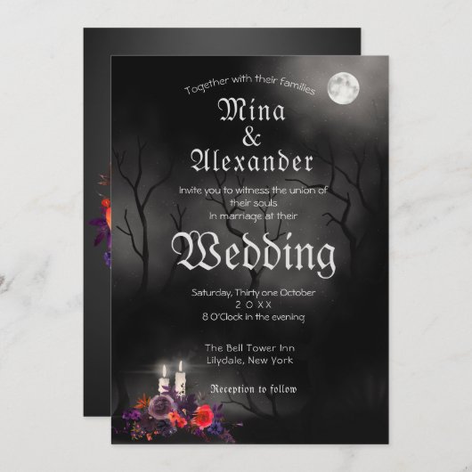 Invitation Dark Goth Halloween Thème Mariage (Devant / Derrière)