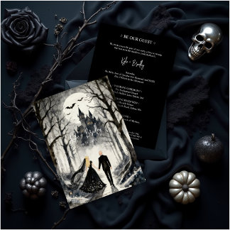 Invitation Dark Gothic Forest Wedding Couple Haunted Castle